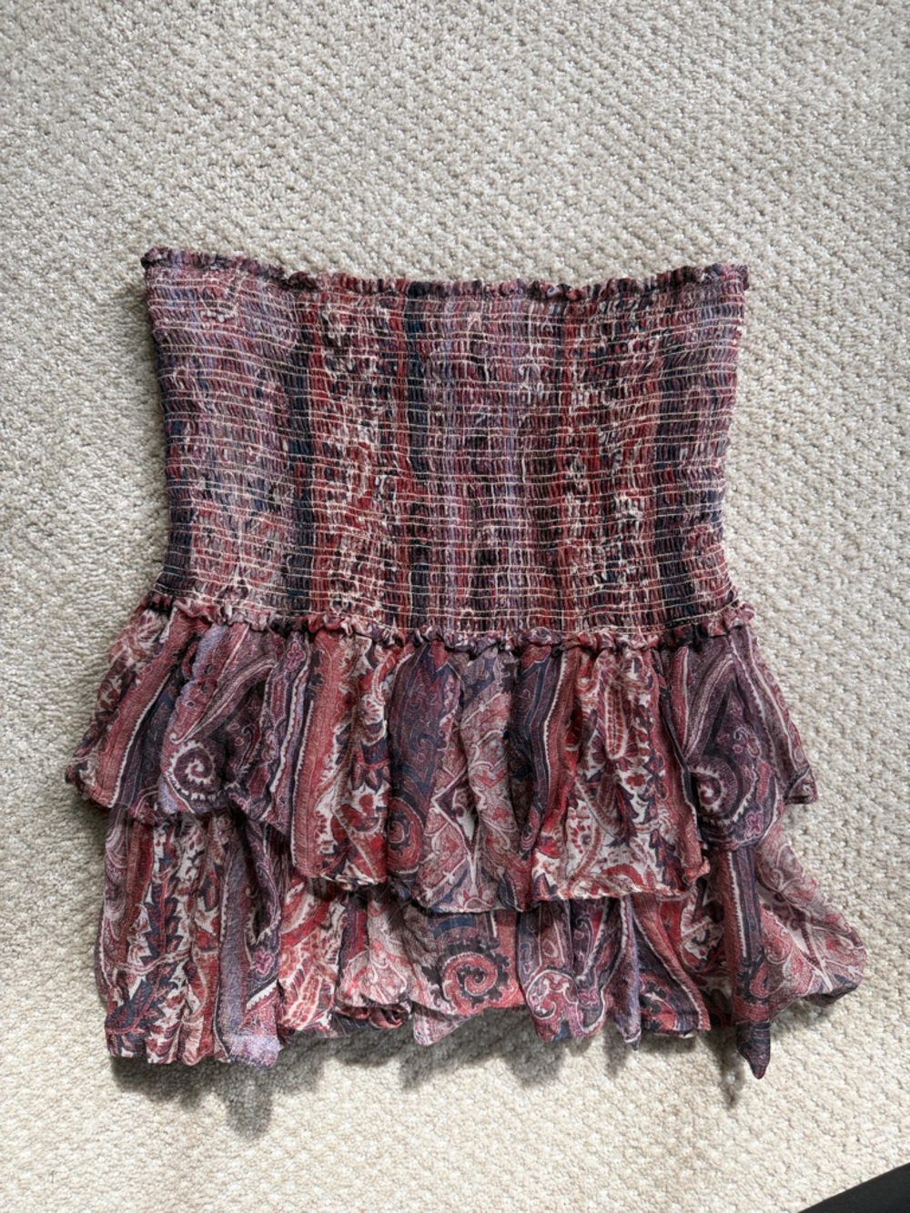 Isabel Marant Tiered Paisley Smocked Mini Skirt in Rose and Navy